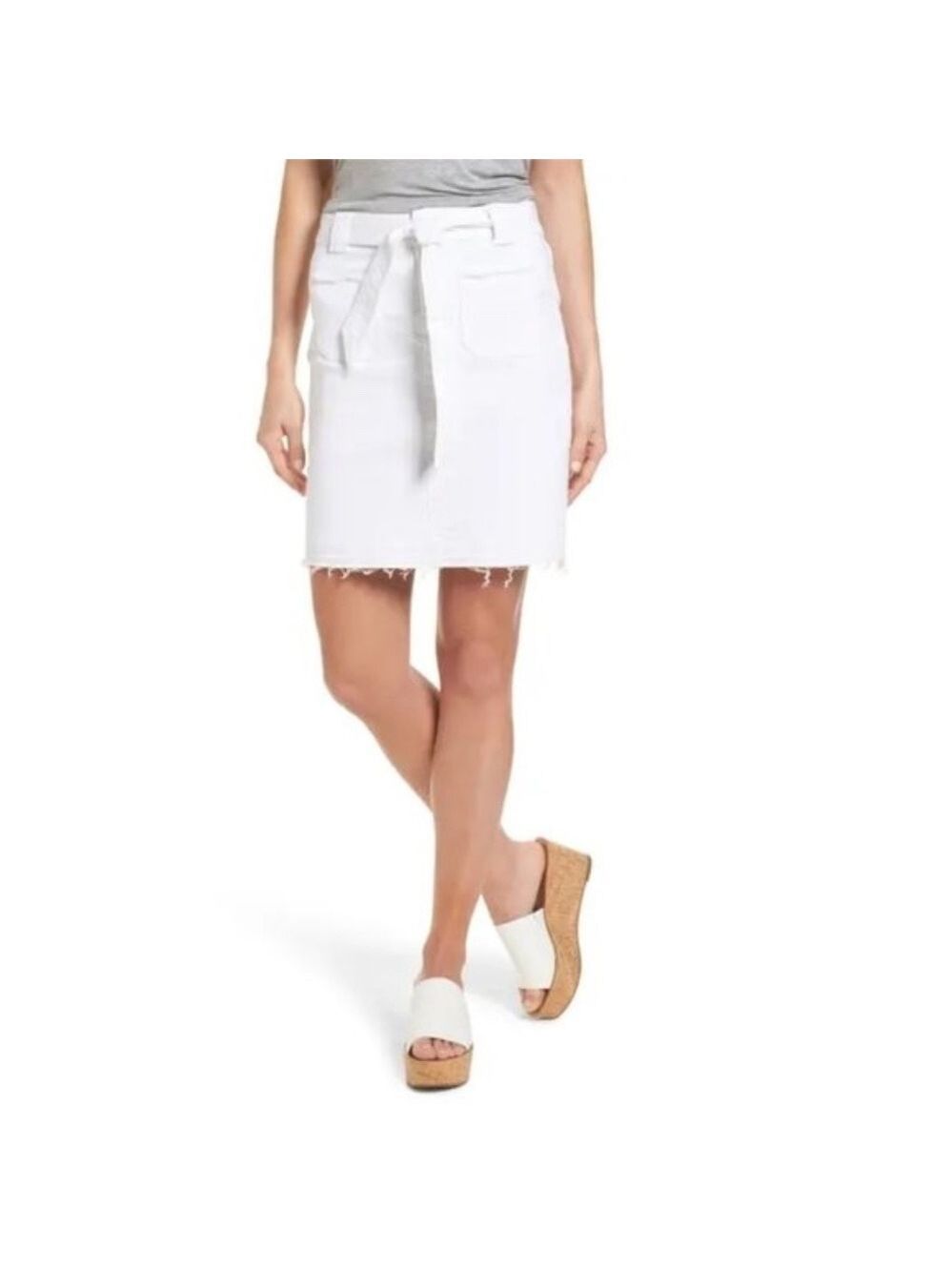 Caslon Belted Release Hem Stretch Cotton Twill Skirt